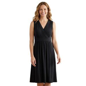 L.L. Bean Black Sleeveless VNeck Midi Dress With Empire Waist Size L